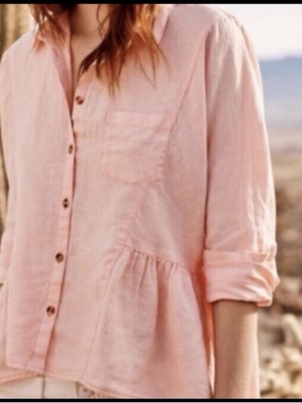 Anthropologie Holding Horses Washed Linen Shirt in Light Salmon Pink Small